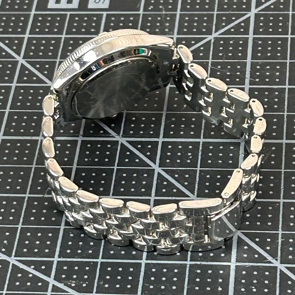Silver Tone Quartz Watch‎ Rhinestone Bezel Floating Crystals White Dial